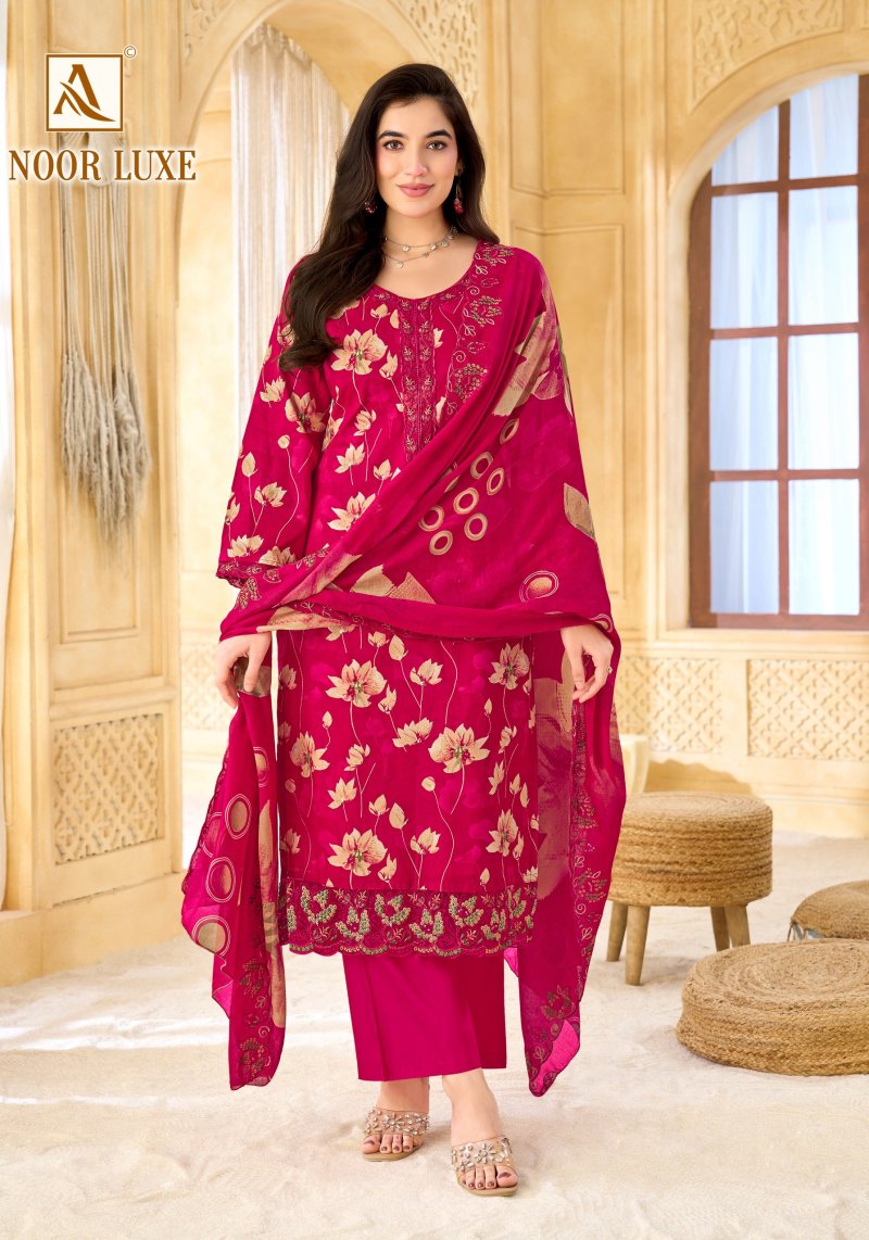 Noor Luxe By Alok Cambric Cotton Foil Printed Dress Material 
